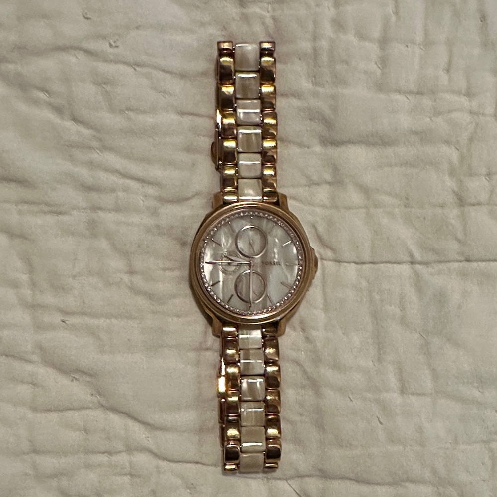 Fossil Rose Gold and Mother of Pearl Two-Tone Watch